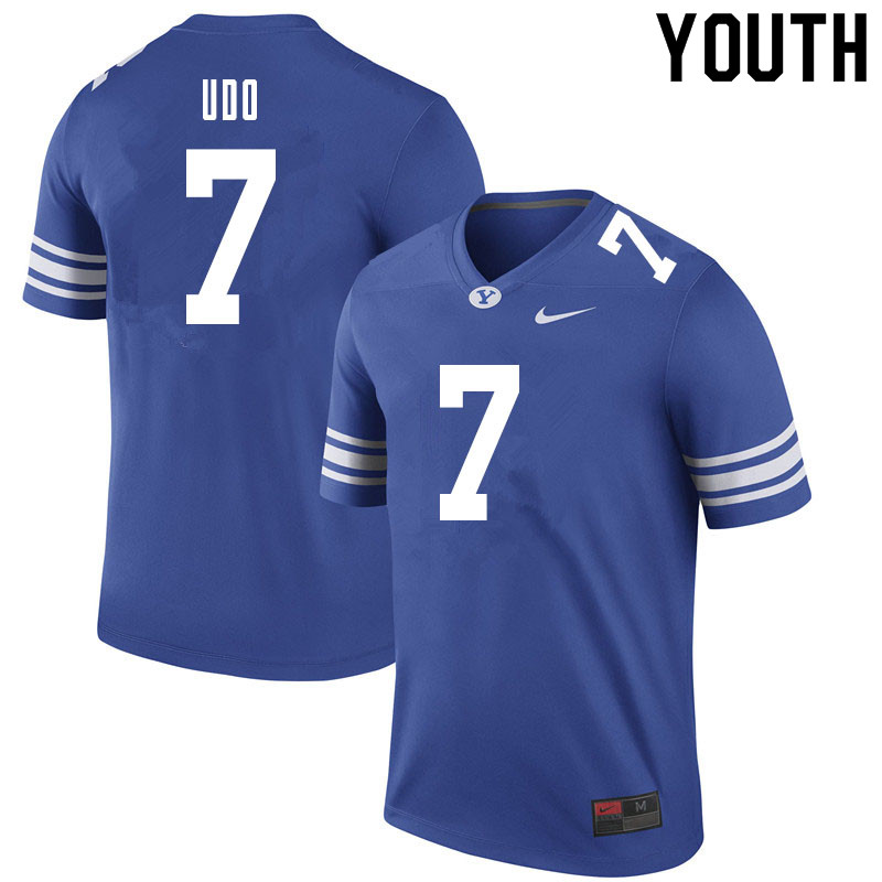 Youth #7 George Udo BYU Cougars College Football Jerseys Sale-Royal - Click Image to Close